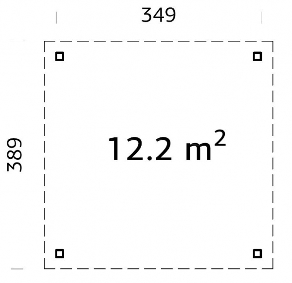 Grundriss Gartenlaube und Freisitz Lucy von Palmako in der Größe 3,49 x 4,49 m.
