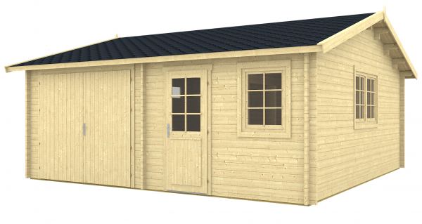 Holzgarage Mikkeli 70-Iso mit Werkstatt, Größe 5,95 x 5,95 m