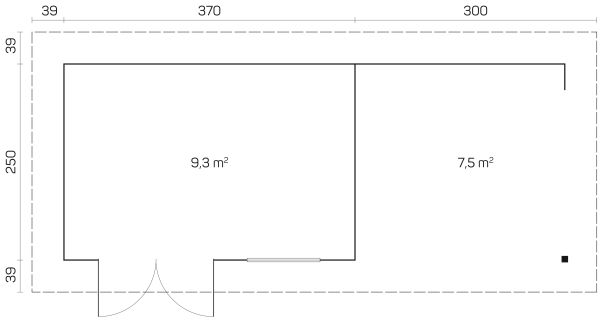 Grundriss Gartenhaus Oriental 28-C3 in der Größe 6,80 x 2,60 m.