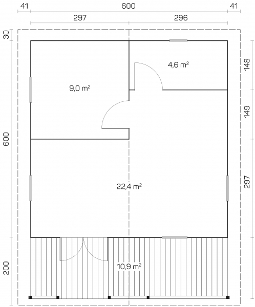 Grundriss Ferienhaus Petra 58 - Drei Räume für schöne Stunden in gemütlicher Atmosphäre.