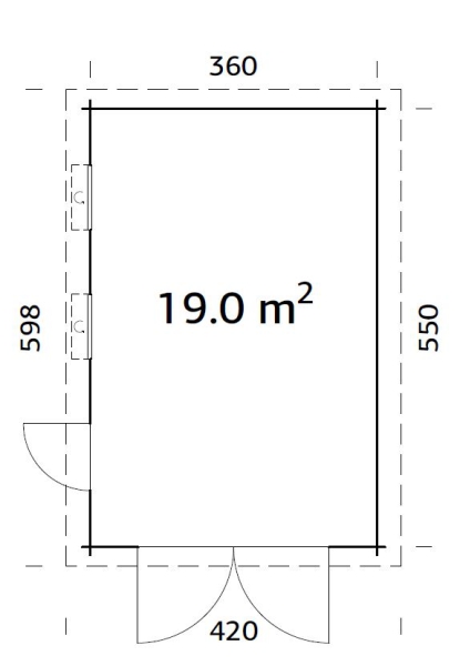 Grundriss Holzgarage Rasmus 19m² mit Holztor.eingtor inkl. Holzfüllung.