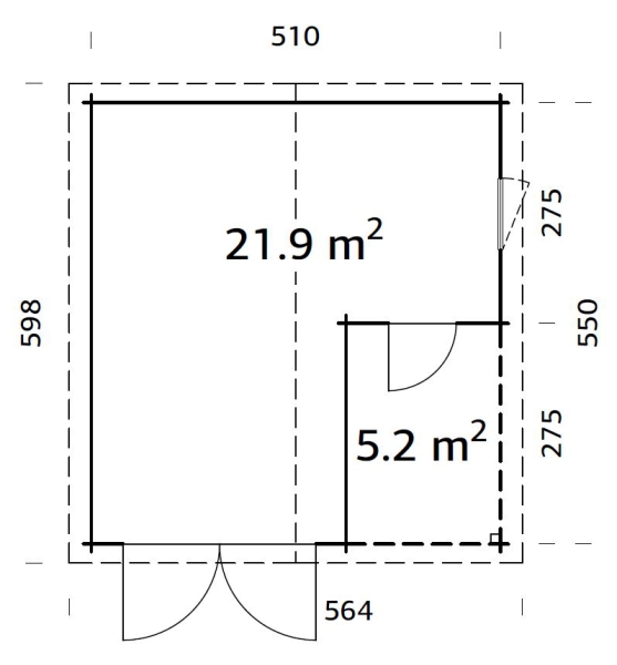 Roger 21,9 + 5,2 m² Grundriss mit Holztor.