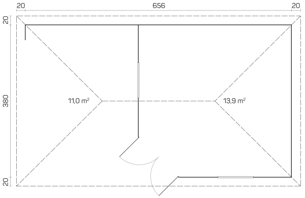 Grundriss Blockhaus Catania in der Größe 5,76 x 3,00 m.