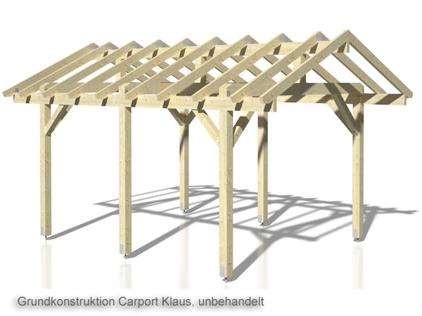 Grundkonstruktion Caport mit Satteldach Modell Klaus.