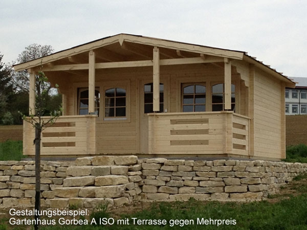 Blockhaus Gorba A in 70 mm mit Terasse als Option.