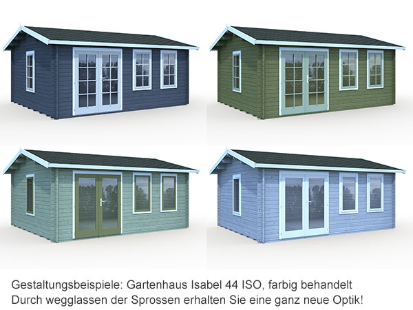 Das Blockhaus Iris 19,1m² von Palmako kann beliebig gestrichen werden.