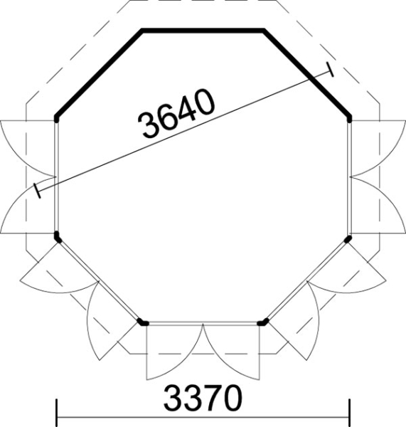 Grundriss 8-eck Pavillon Samana 360 mit Doppeltür und vier Doppelfenstern von Holzhaus Helle.