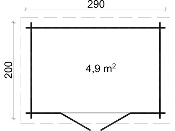 Grundriss Gartenhaus Gloria 28-A in der Größe 2,90 x 2,00 m.