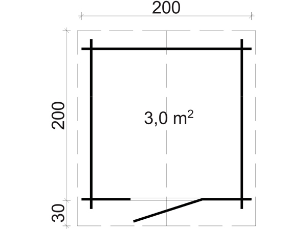 Grundriss Gartenhaus Gerätehaus Betty 28-A in der Größe 2,00 x 2,00 m.