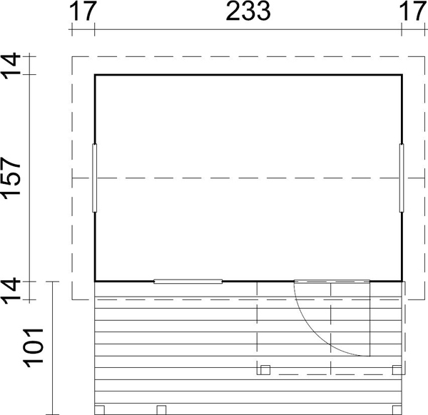 Grundriss Palmako Spielhaus Otto mit Terasse und Fenstern aus Acrylglas.