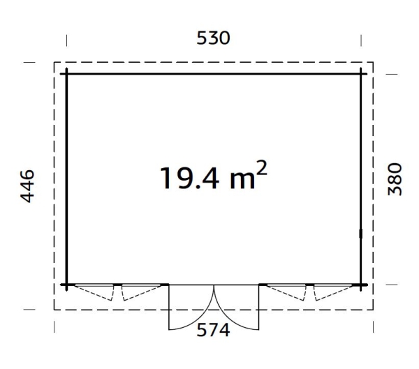 Grundriss Palamko Gartenhaus Lisa 19,4m²  in der Größe 5,50 x 4,00 m.