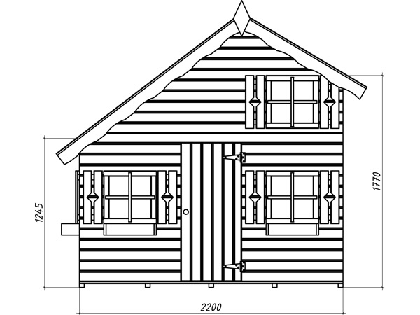 Frontansicht vom Spielhaus Tom aus Holz.