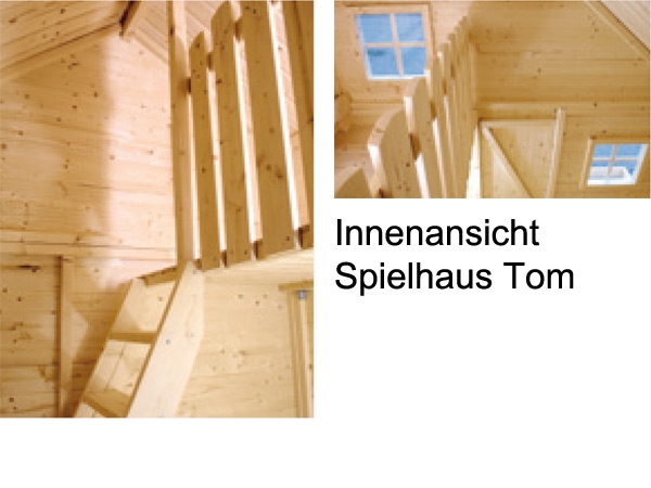 Innenansicht Palmako Spielhaus Tom mit Leider zum Schlafboden.