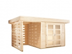 Gartenhaus Gerätehaus Kalle mit Seitendach für Kaminholz als unbehandelter Bausatz von Wolff Finnhaus.