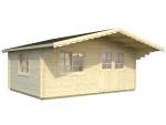 Premium Gartenhaus Sally 44 ISO mit Doppeltür und Fenster in der Front sowie 1,50 m Vordach nachträglich farbig behandelt.